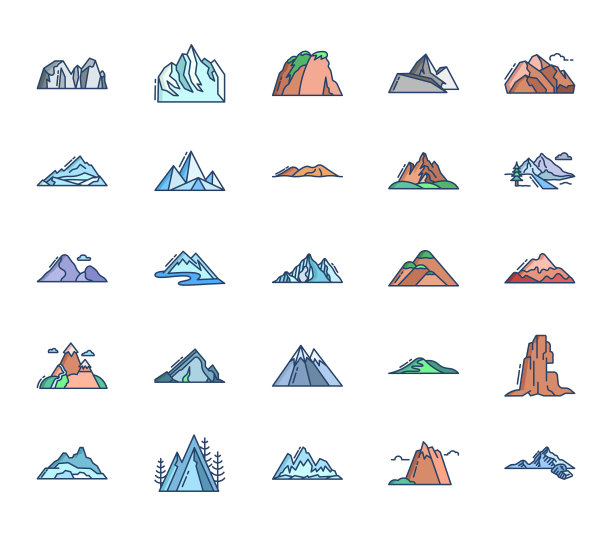 山脉和陆地形成图标集图片下载