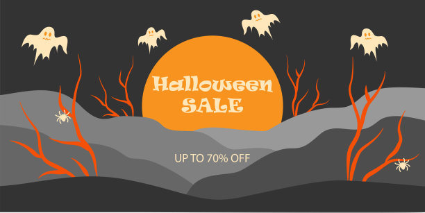 万圣节销售的横幅上有阴郁的森林和幽灵图片下载