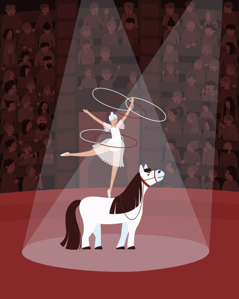 观众在观看一位女杂技演员在马背上的表演图片下载
