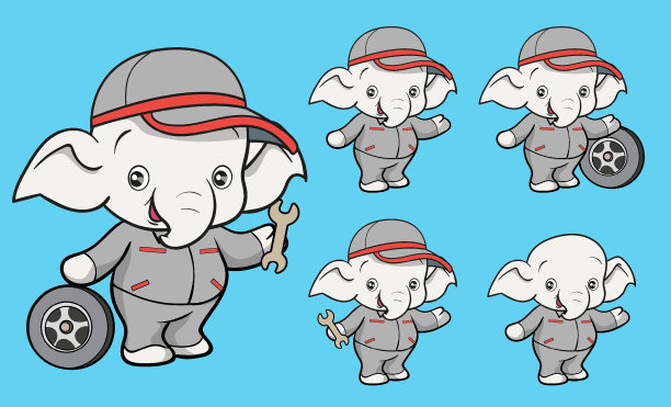 可爱的大象工人卡通吉祥物人物图片下载