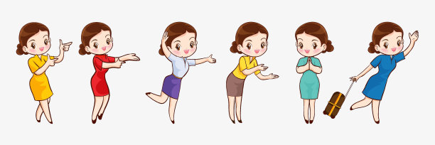 可爱美丽的卡通人物与不同的手势图片下载