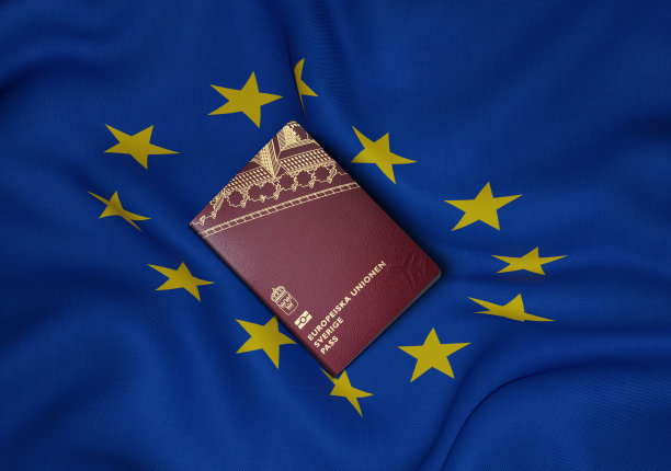 印有欧盟旗帜背景的瑞典护照，图片下载