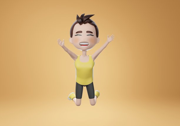 3d渲染，Winner boy设计概念，Triumph race sport胜利成功冠军概念，男性角色姿势在空中跳跃图片下载