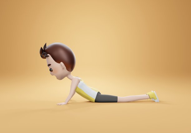 3d渲染，男孩在瑜伽上伸展图片下载