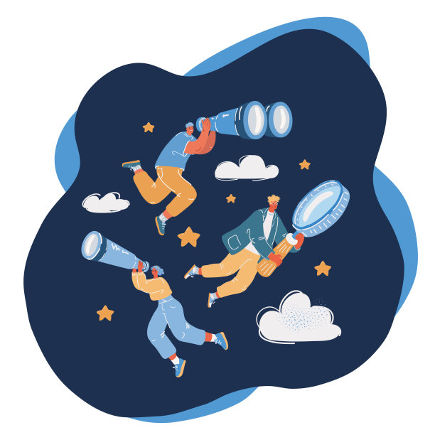 卡通矢量插图的人寻找机会，决定，新的商业想法或员工。男女展望未来，选择发展方向。图片下载