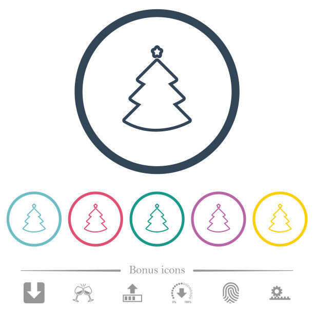 圣诞树轮廓平面颜色图标在圆形轮廓图片下载