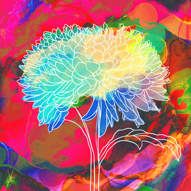 美丽的花朵，在明亮的彩色水彩背景。图片下载