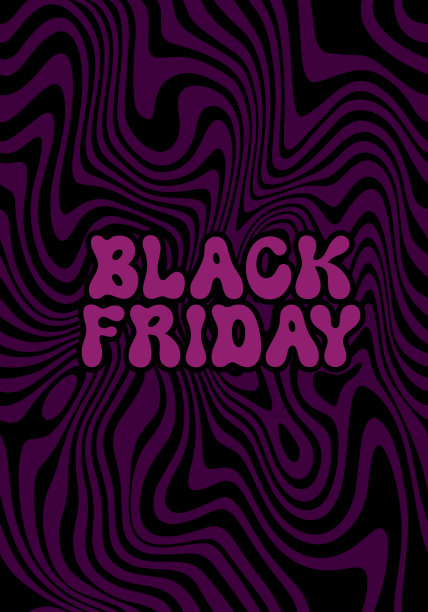 黑色星期五销售横幅的复古嬉皮风格。复古文字上的黑色Groovy漩涡背景。向量广告插图图片下载