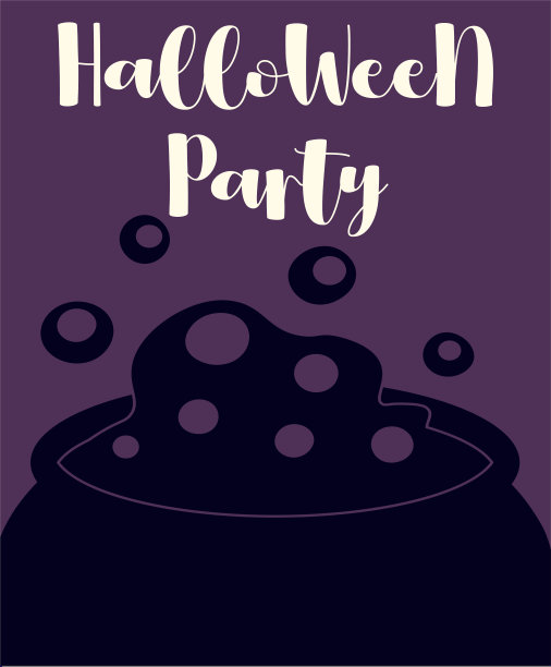 矢量万圣节横幅与药水大锅。万圣节派对-现代字母。用于活动邀请、折扣券、广告、贺卡、标志、包装、纺织品、网页。图片下载