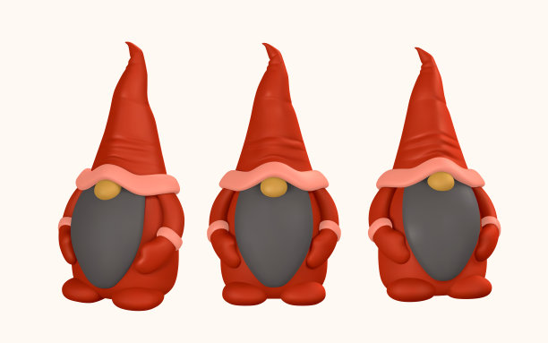 有趣的斯堪的纳维亚圣诞侏儒。3d圣诞或新年精灵卡通风格。矢量图图片下载