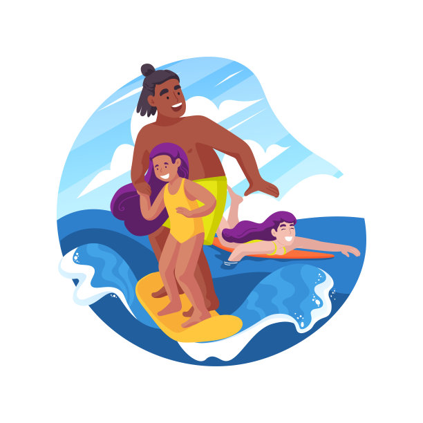 冲浪孤立卡通矢量插图。图片下载