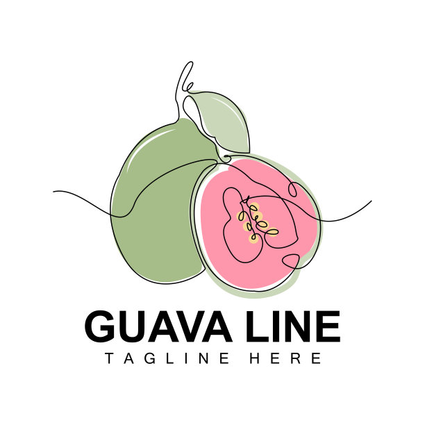番石榴标志设计，矢量与线风格，新鲜水果市场插图，维生素植物图片下载