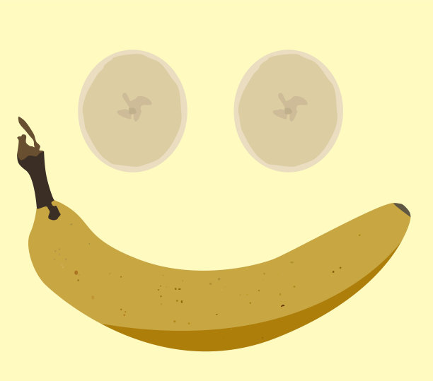 香蕉果，香蕉片模仿眼睛和微笑图片下载