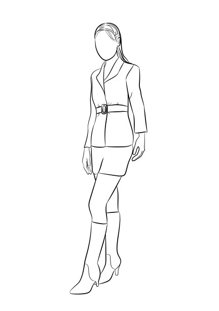 图形绘制轮廓妇女站与孤立的白色背景图片下载