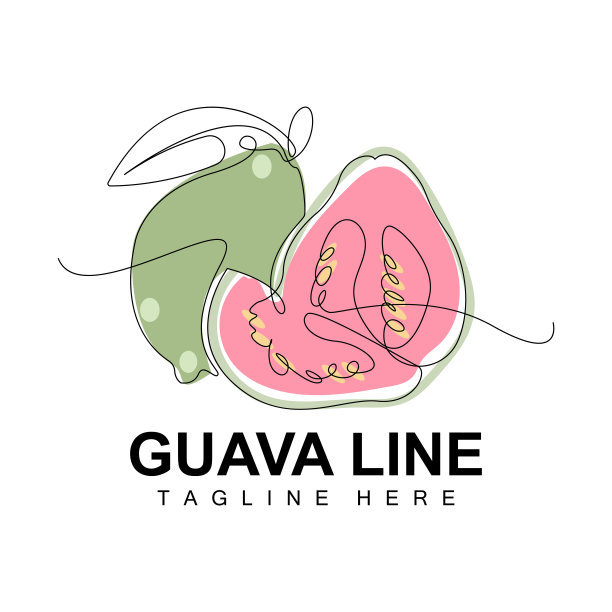 番石榴标志设计，矢量与线风格，新鲜水果市场插图，维生素植物图片下载