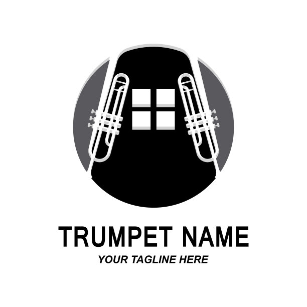 小号标志设计，生成旋律，乐器矢量素描插图图片下载