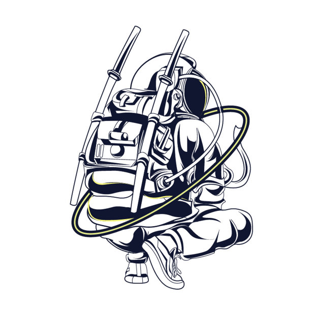 宇航员蹲的标志草图。图片下载