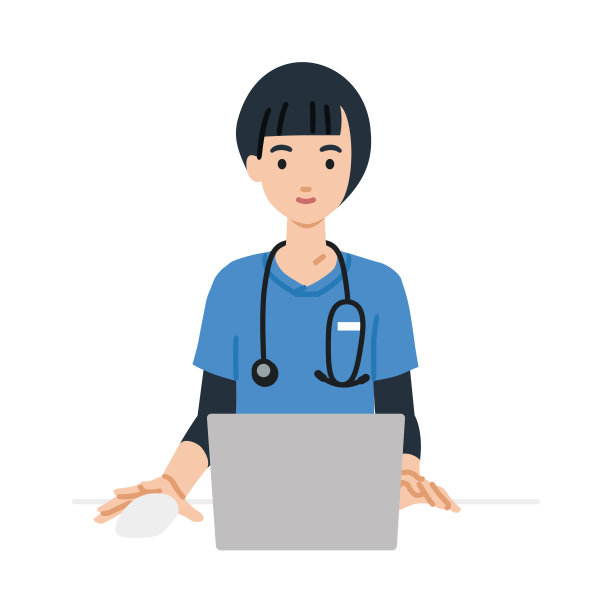 一名护士在她的办公桌前使用笔记本电脑图片下载