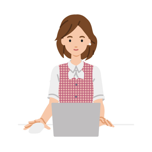 一名身穿职员制服的妇女在办公桌前使用笔记本电脑图片下载