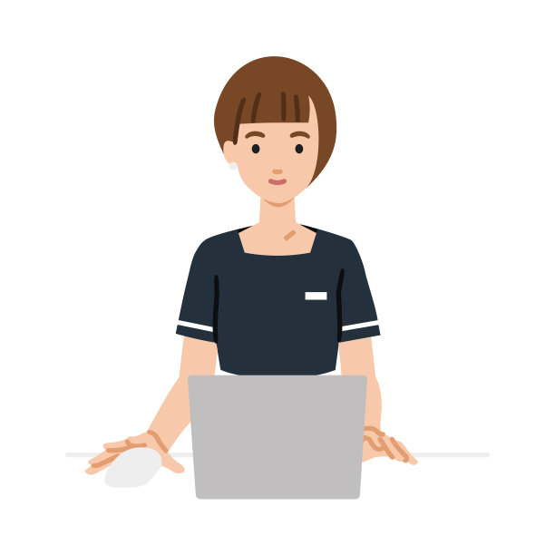 一位美学家，女接待员在她的办公桌上使用笔记本电脑图片下载