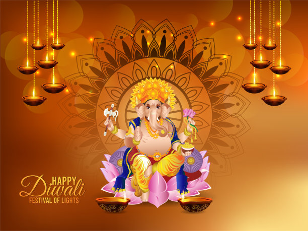 现实的矢量插图快乐排灯节背景图片下载