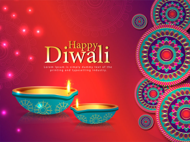印度节日排灯节快乐庆祝贺卡图片下载