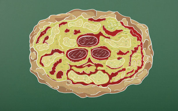 粉笔在绿色黑板上画出整个披萨图片下载