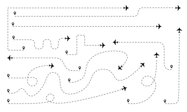 具有各种形状的飞机航线集合的矢量插图图片下载
