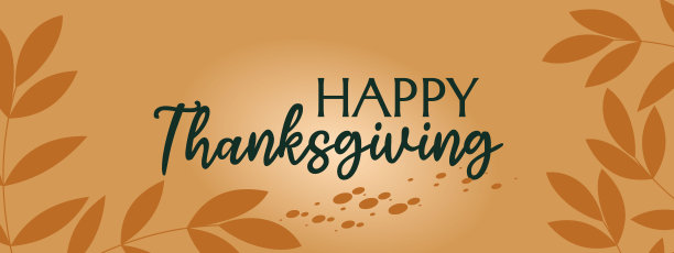 有秋叶的感恩节快乐。facebook的封面。手绘的感恩节文字。社交媒体设计图片下载