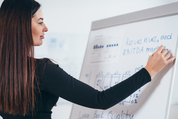 女人用记号笔在白板上写字图片下载