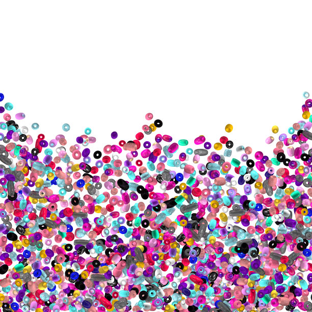 珠子的背景。时尚配件。手工工艺。玻璃珠顶视图。亮片。堆的宝石。莱茵石墙纸。现实的例子。3 d渲染。珠宝。图片下载