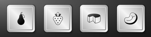 设置梨草莓奶酪和牛排肉图标图片下载