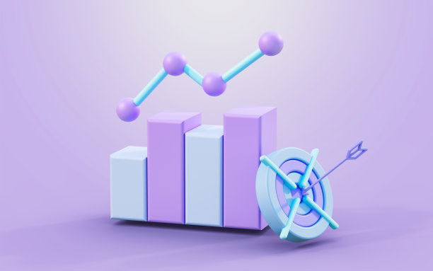 带有靶心箭头的商务折线图3D渲染概念图片下载