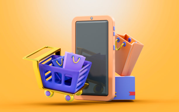 智能手机标牌用包裹盒购物袋标牌3d渲染概念为图片下载