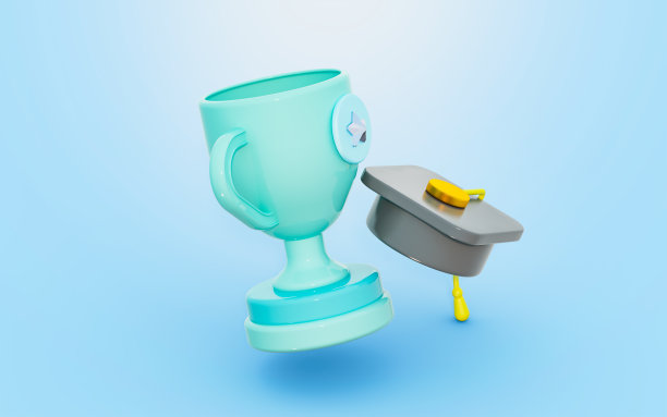 奖杯与毕业帽标志3d渲染概念的高等教育图片下载