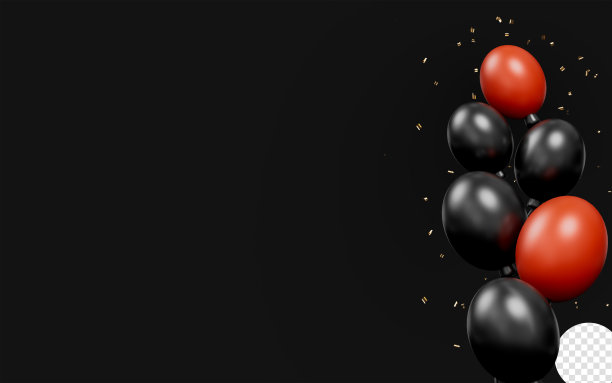 销售横幅模板与气球上的黑暗背景3d渲染概念图片下载