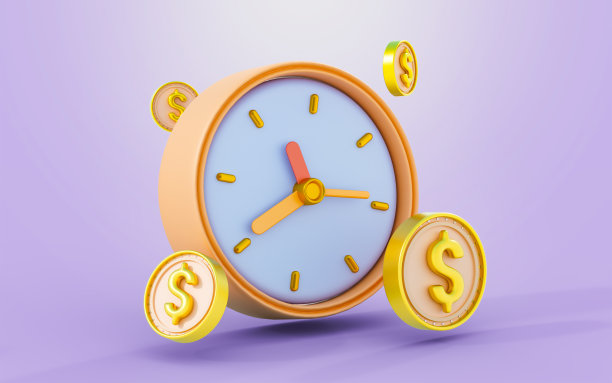 时钟与美元硬币标志3d渲染概念为时间是金钱利润图片下载