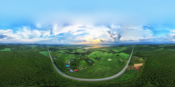 航拍的美丽森林自然景观与道路。图片下载