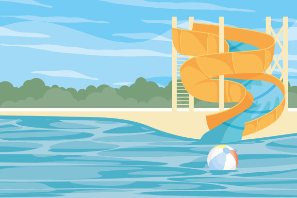 水上乐园滑梯和气球图片下载