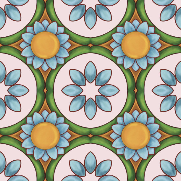 墙壁和地砖设计与抽象墙纸设计与不同的模式3D插图图片下载