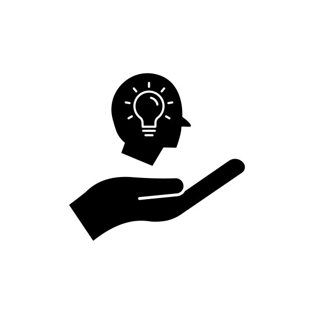 手图标与头和灯泡。新想法的概念。创意的过程。可编辑的中风。简单的插画移动概念和网页设计。设计模板向量图片下载