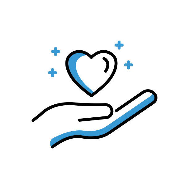 手与心的图标。两种色调线彩色设计。该图标可用于应用程序图标，网页图标，信息图，可编辑的笔画。设计模板向量图片下载
