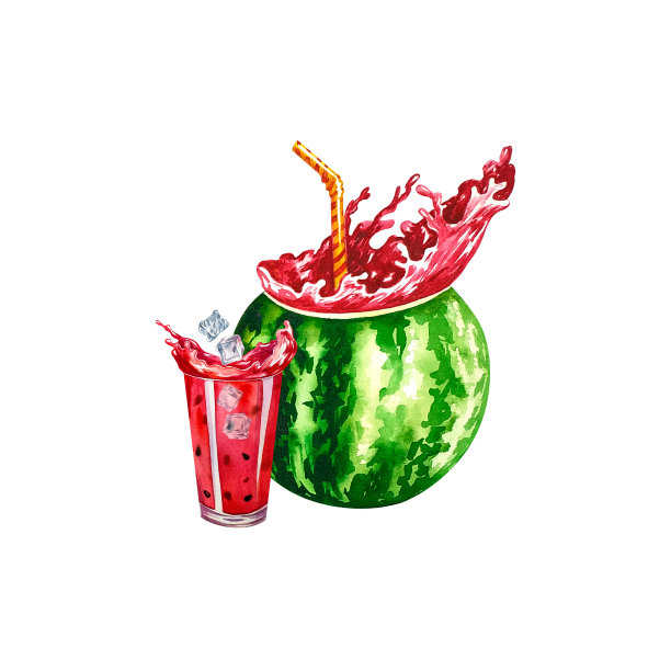 西瓜。水彩。为标签，包装和横幅的设计解决方案。图片下载