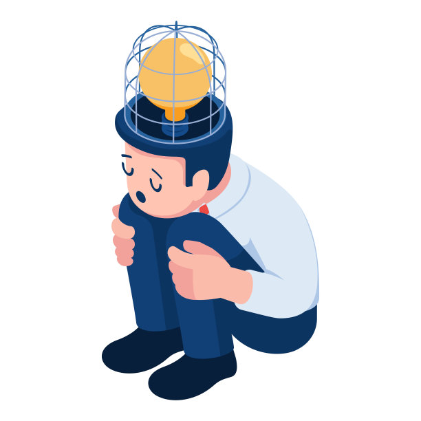 等距灯泡卡在笼子里商人的头图片下载