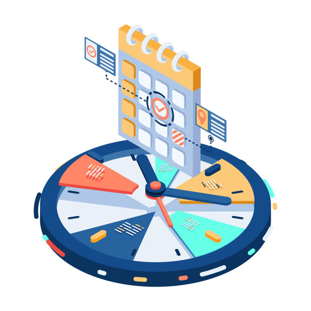 等距时钟分为部分与日历在顶部图片下载