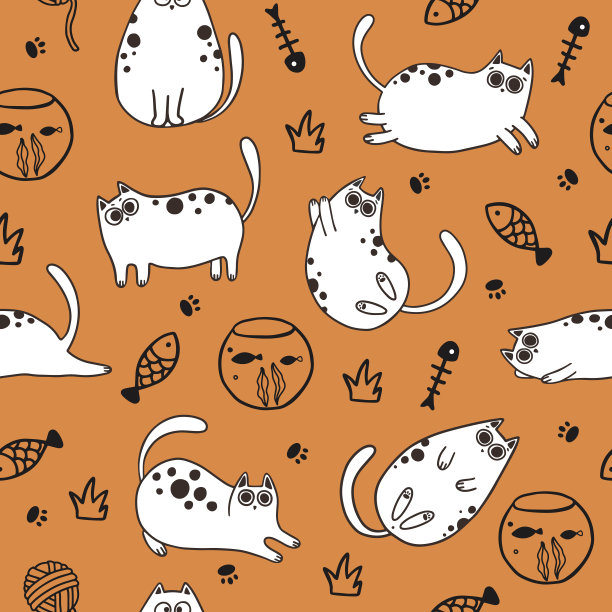 无缝模式与可爱的卡通猫。伟大的织物，纺织矢量插图图片下载