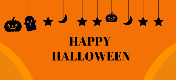 万圣节快乐横幅设计。南瓜，月亮，鬼魂和星星。背景图片下载