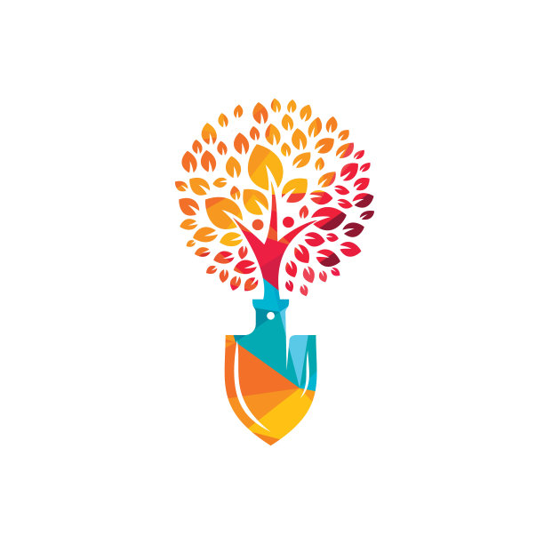 铲用人树矢量logo设计。绿色园林环境标志设计模板。图片下载