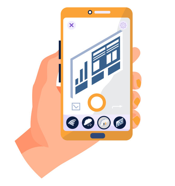 人类手握黄色智能手机与登陆页网站设计模板为业务图片下载