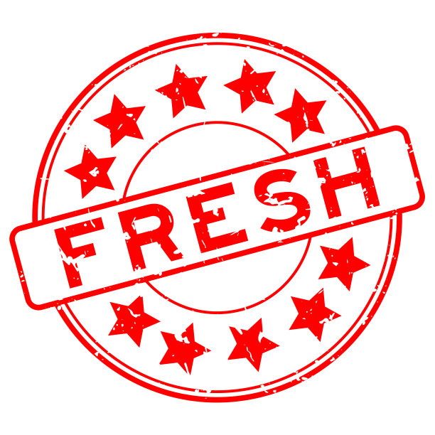 垃圾红色新鲜的字与星图标圆形橡胶印章邮票在白色的背景图片下载